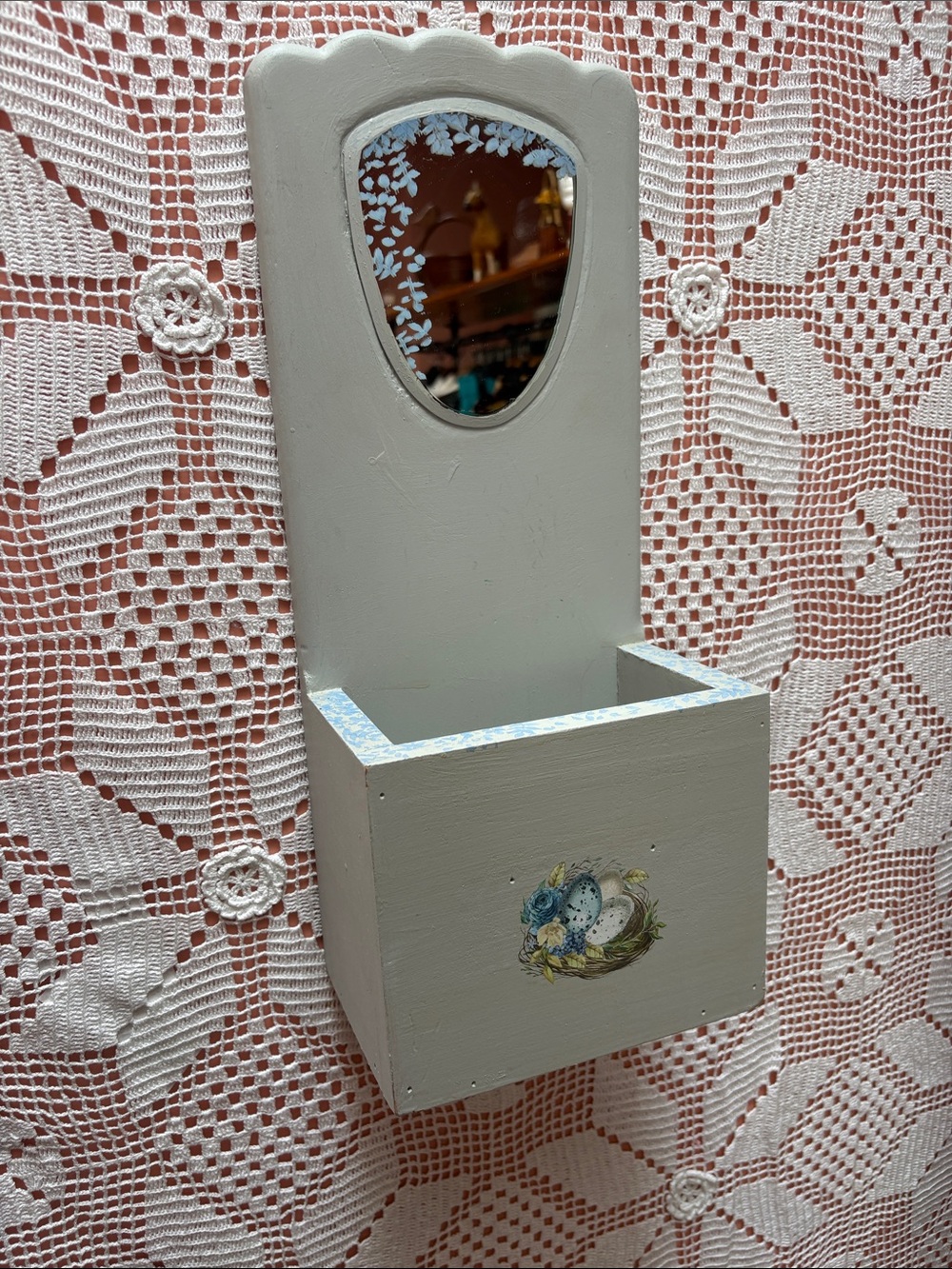 Upcycled Wooden Mirror and Holder Cottagecore Wall Hanging - Picture 5 of 8